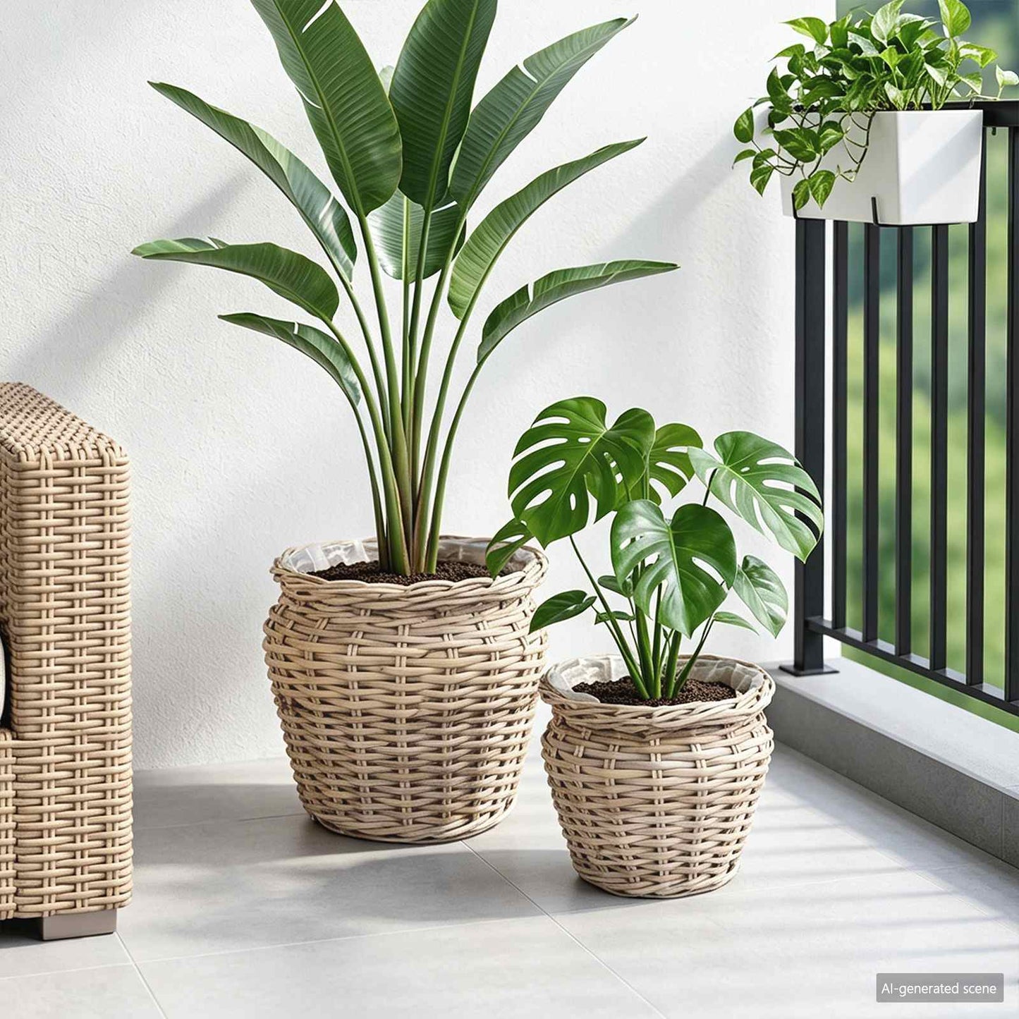 Cestino per piante Vidaxl con contenitore, 2 pezzi, in vimini laccak grigio