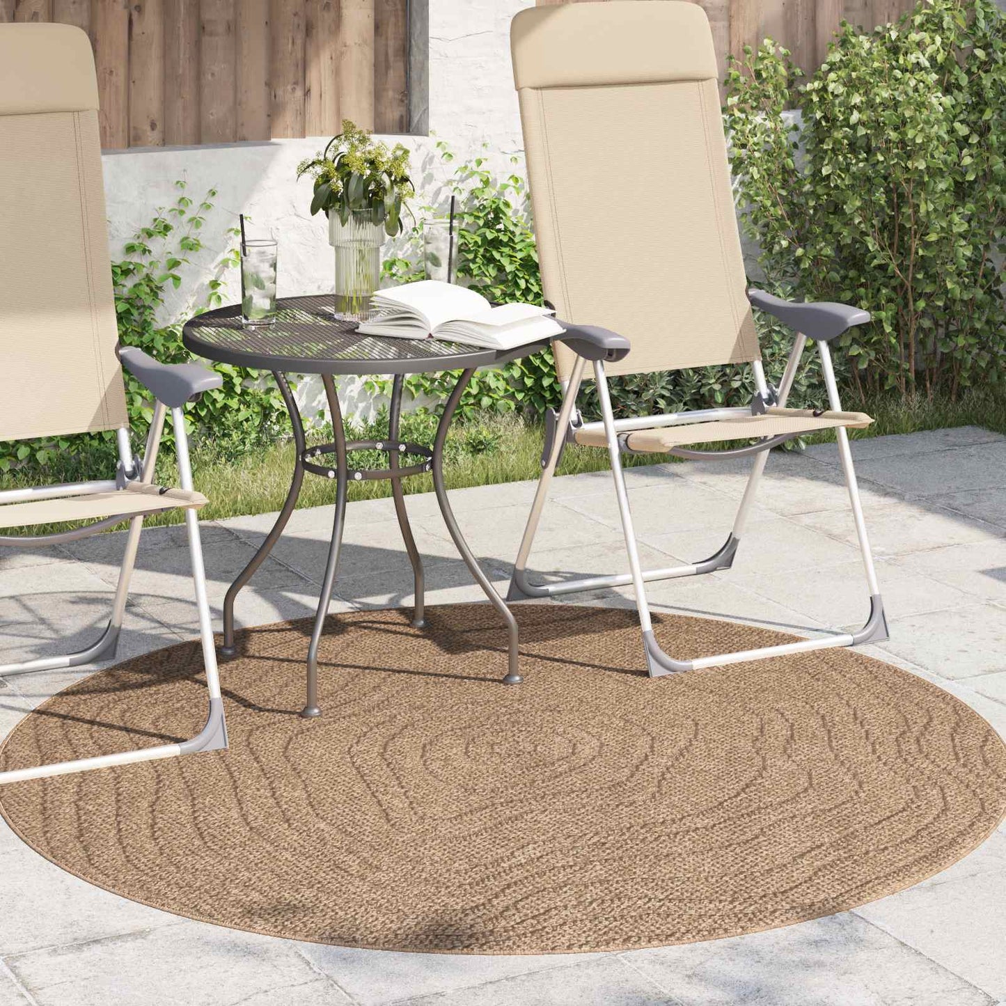 Vidaxl vloerkleden rond moiré huarte naturel ø 120 cm polyester