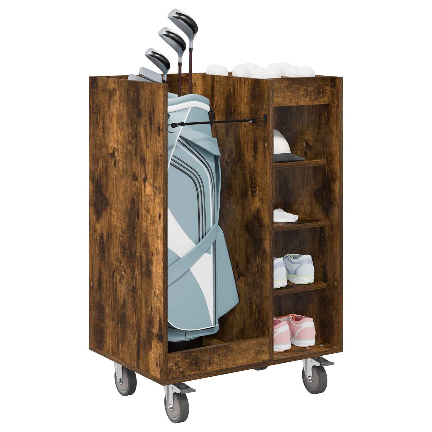 Vidaxl golfkast met wiel effen gerookt eiken 65 x 45 x 98 cm