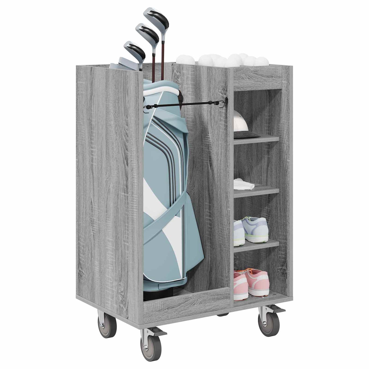 Mueble de golf vidaxl con rueda gris liso sonoma 65 x 45 x 98 cm