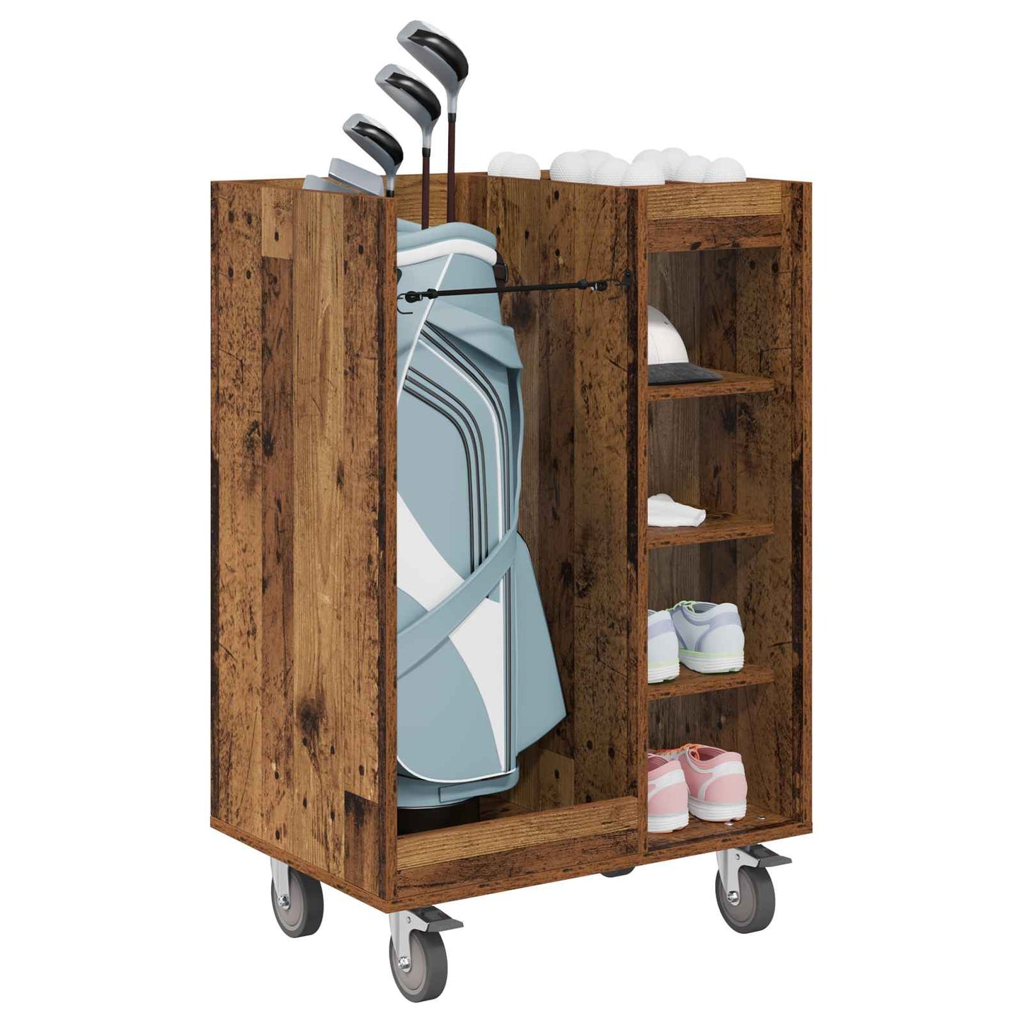 Mobile da golf Vidaxx con ruota, legno vecchio liscio, 65 x 45 x 98 cm