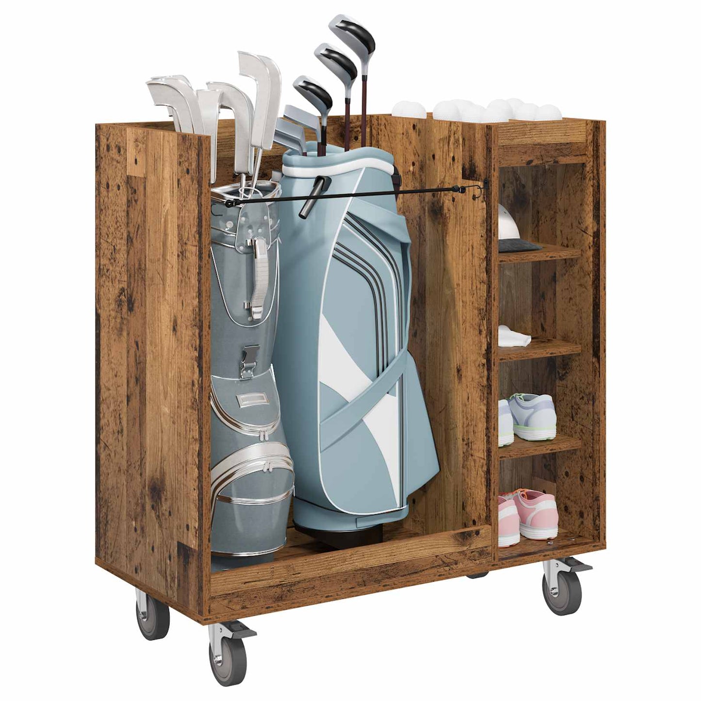 Mobile da golf Vidaxx con ruota, legno vecchio liscio, 90 x 45 x 98 cm