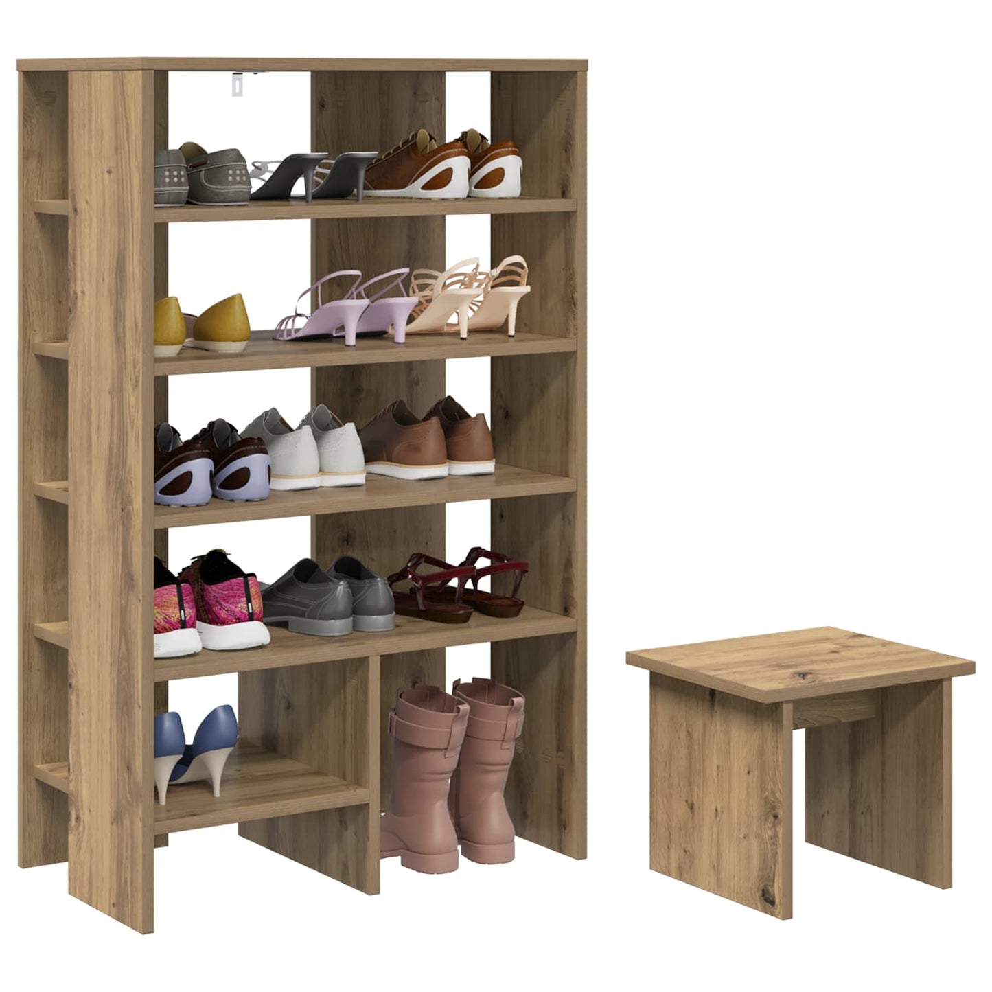 Zapatero VidaXL con estante 2 piezas madera acabado roble artesanal