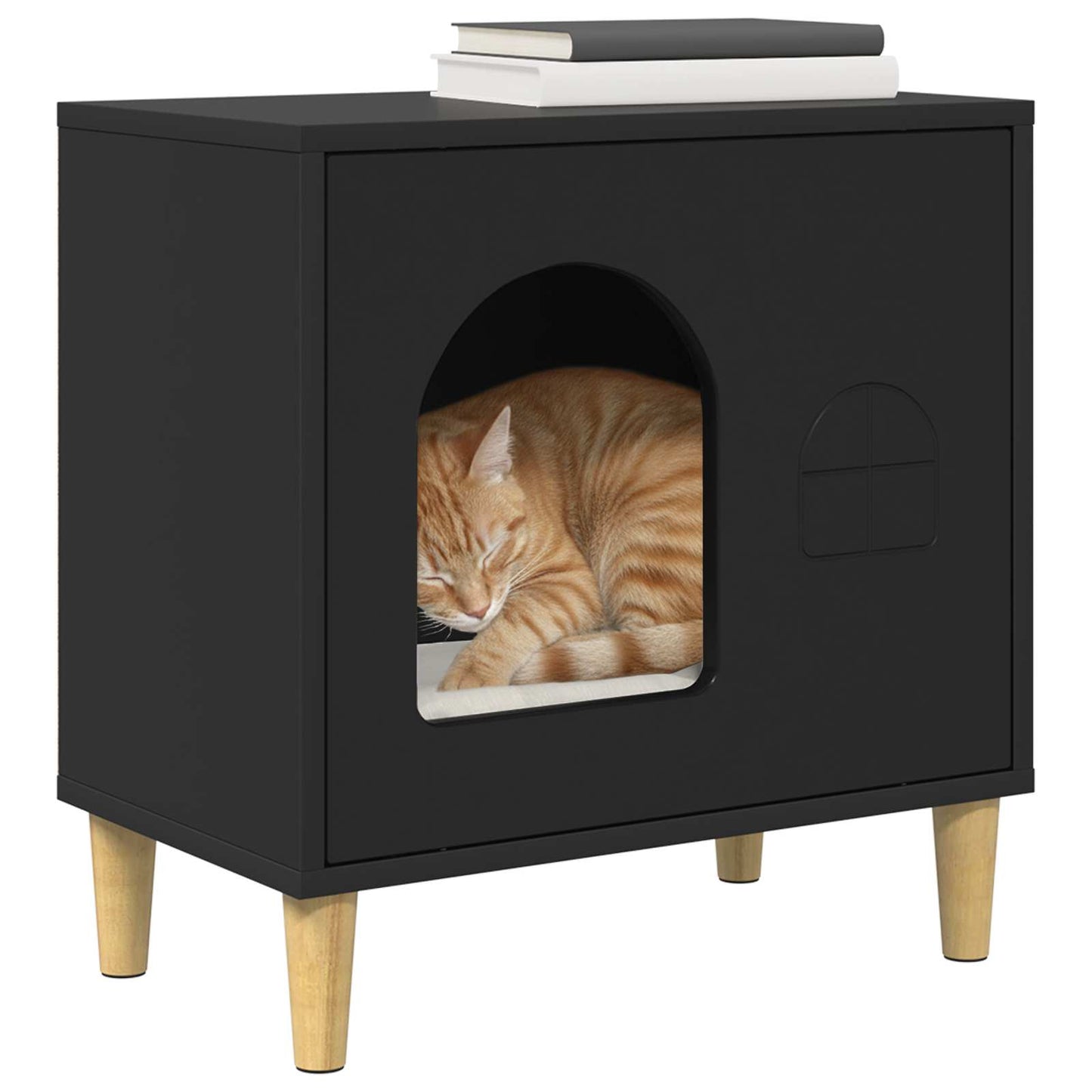 Casa para gatos vidaxxl negra 51 x 30 x 52 cm de madera artesanal