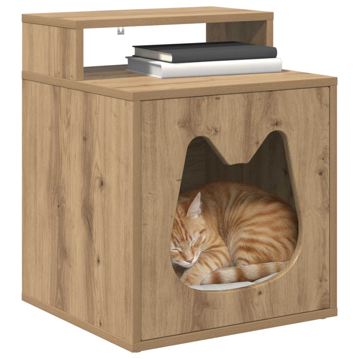 Casa para gatos Vidaxxl hecha a mano de roble 42,5 x 40 x 53,5 cm de madera contrachapada