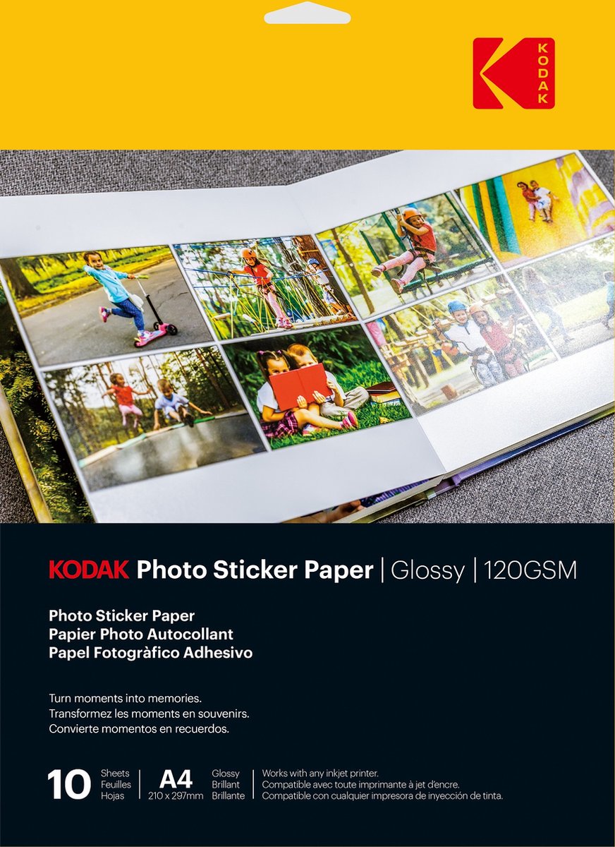 Kodak fotopapierstickers a4 - 10 vellen, glanzend, sneldrogend