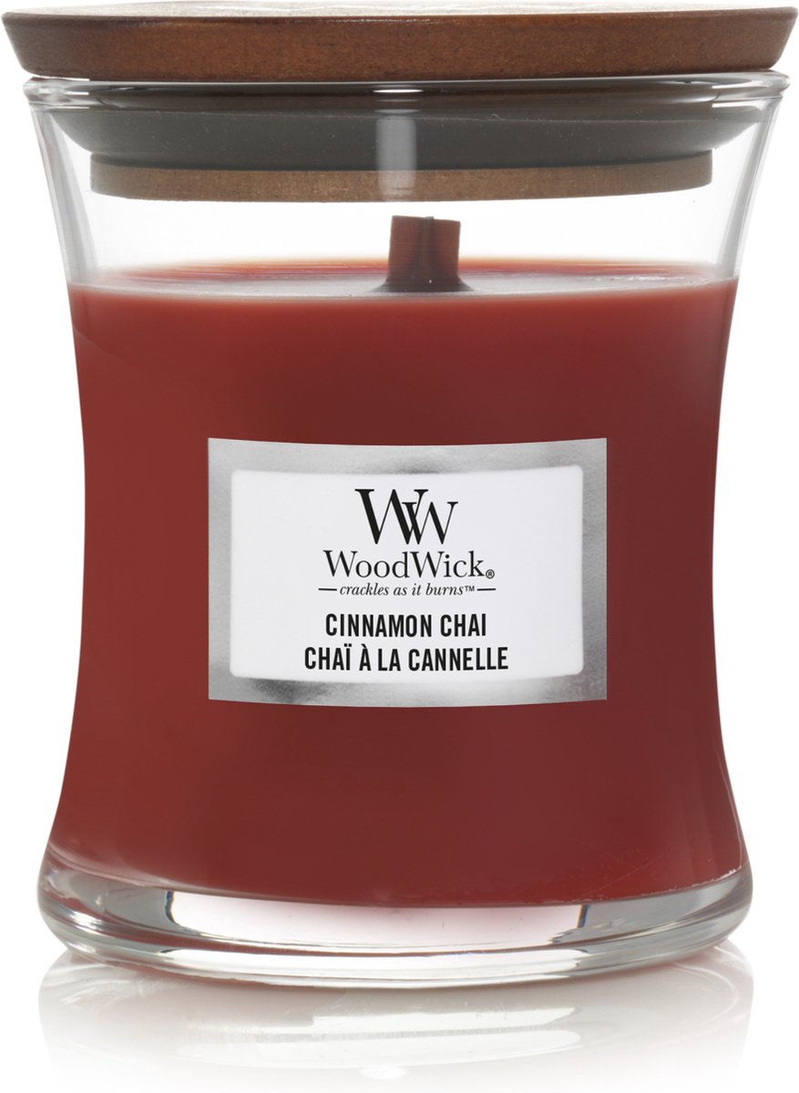 Vela perfumada Woodwick mini vela - canela chai - 20 horas de combustión - 85gr - 8 cm ø 7 cm