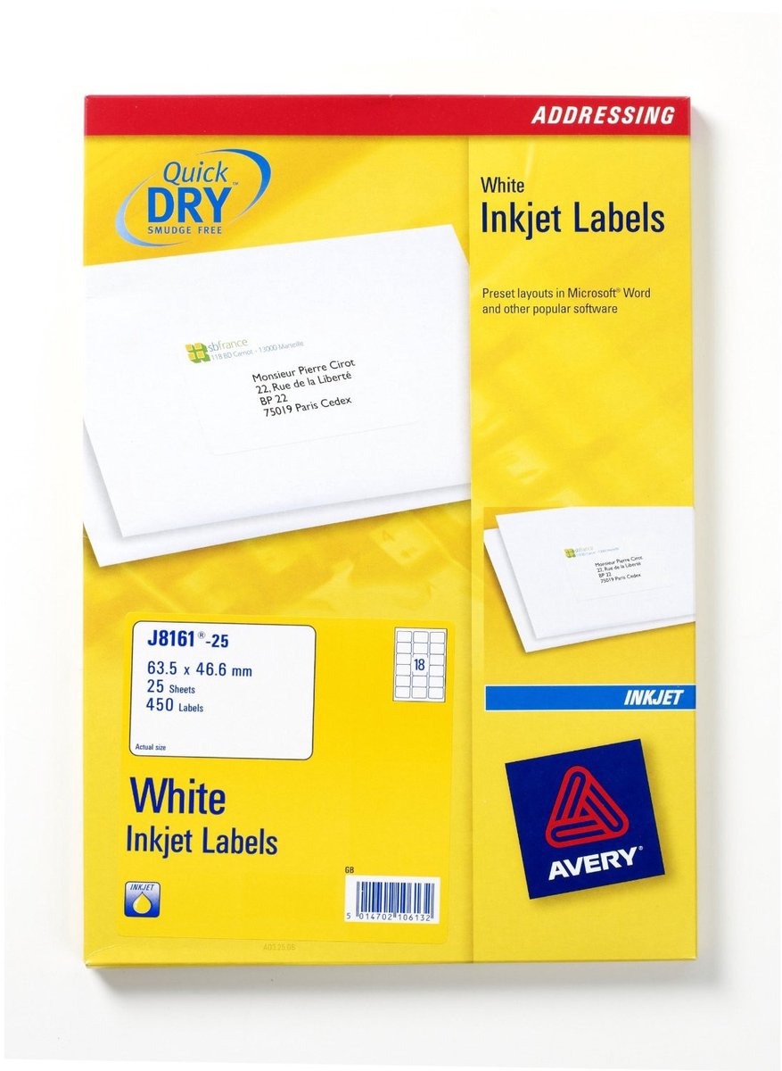 Etichetta Avery j8161-25 63,5x46,6mm bianco 450 pezzi