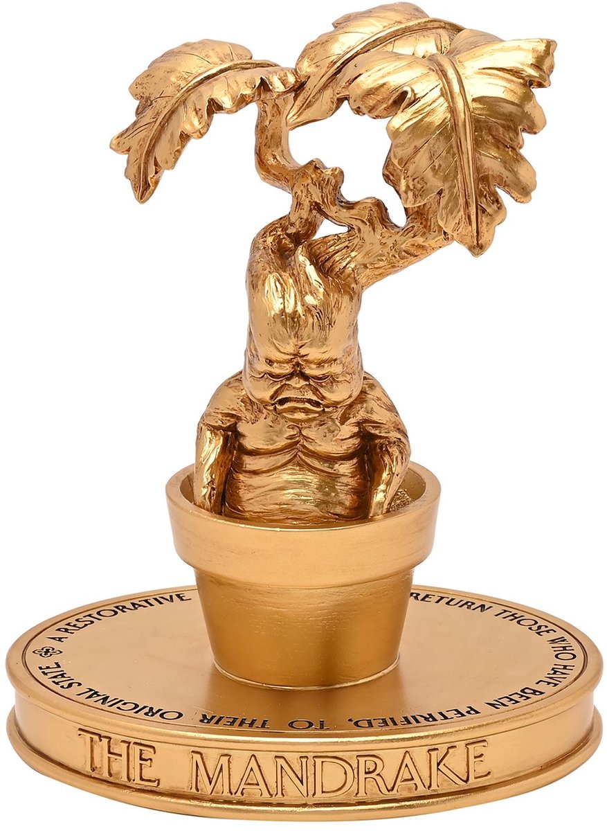 Estatua de mandrágora de Harry Potter de plástico dorado -