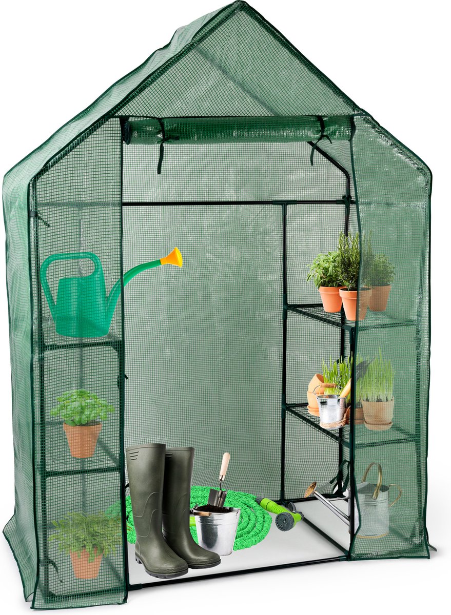 Serra per coltivazione in serra Kinzo 143 x 73 x 195 cm - serra da giardino a 6 piani - serra compatta per la coltivazione di ortaggi e piante - trasparente e verde