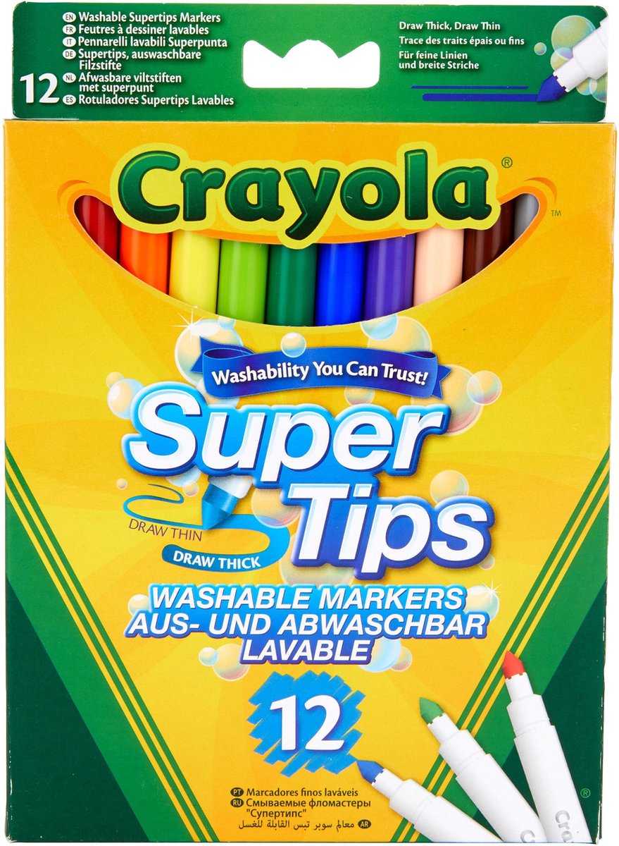 Crayola - super consigli - pennarelli - 12 pennarelli lavabili - per bambini