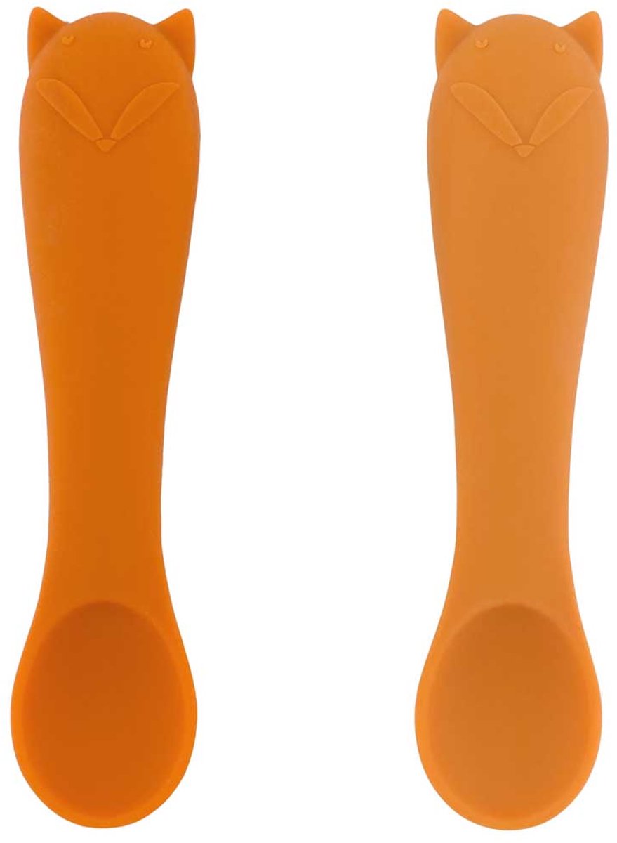Trixie | paquete de 2 primeras cucharas para bebés - mr. zorro - silicona suave - fácil de agarrar - 4m+