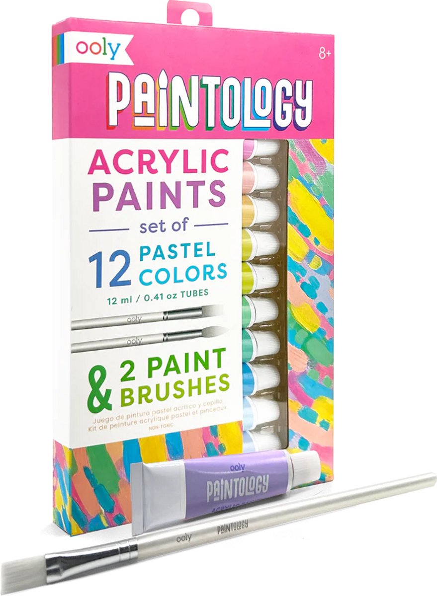 Ooly - paintology - acrylverf set - pastelkleuren - 2 penselen