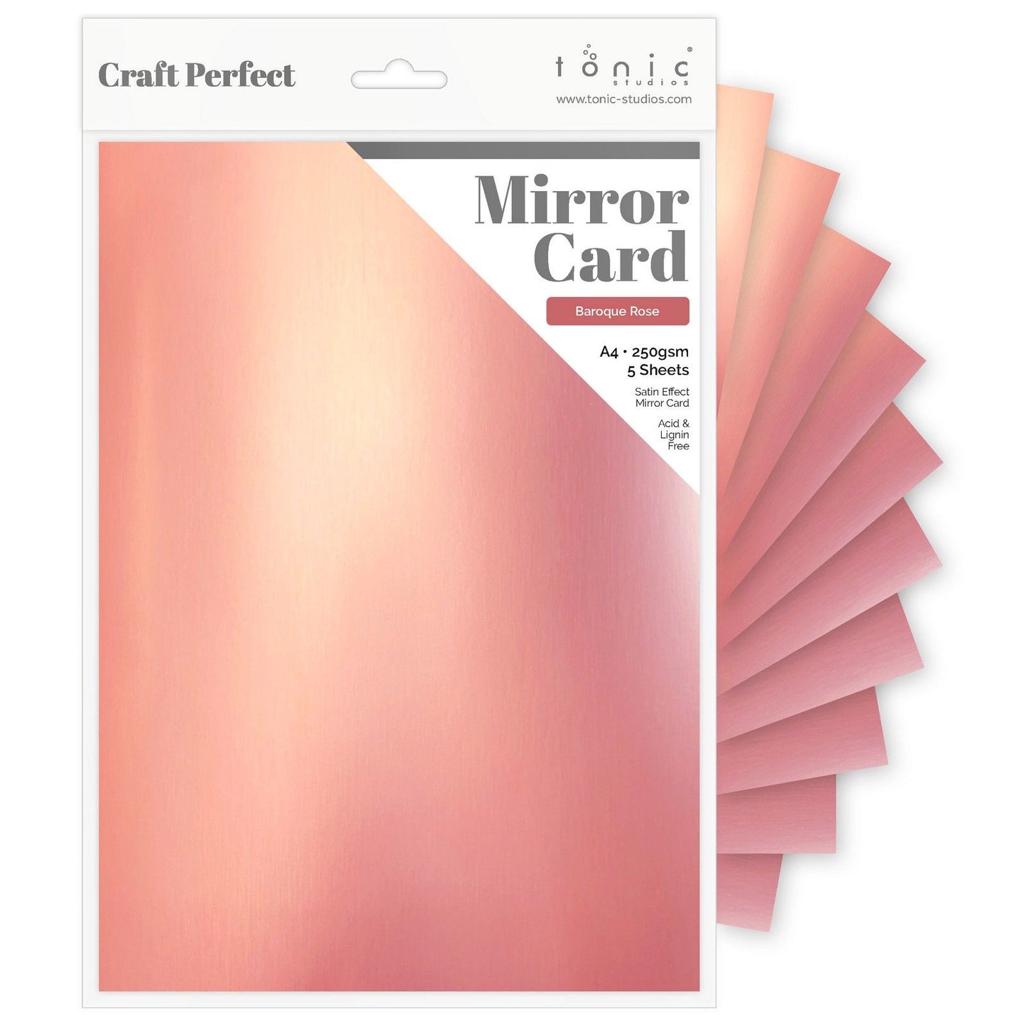 Craft perfect de tonic studios craft perfect • tarjeta espejo satinado 250 g rosa barroca 5 piezas