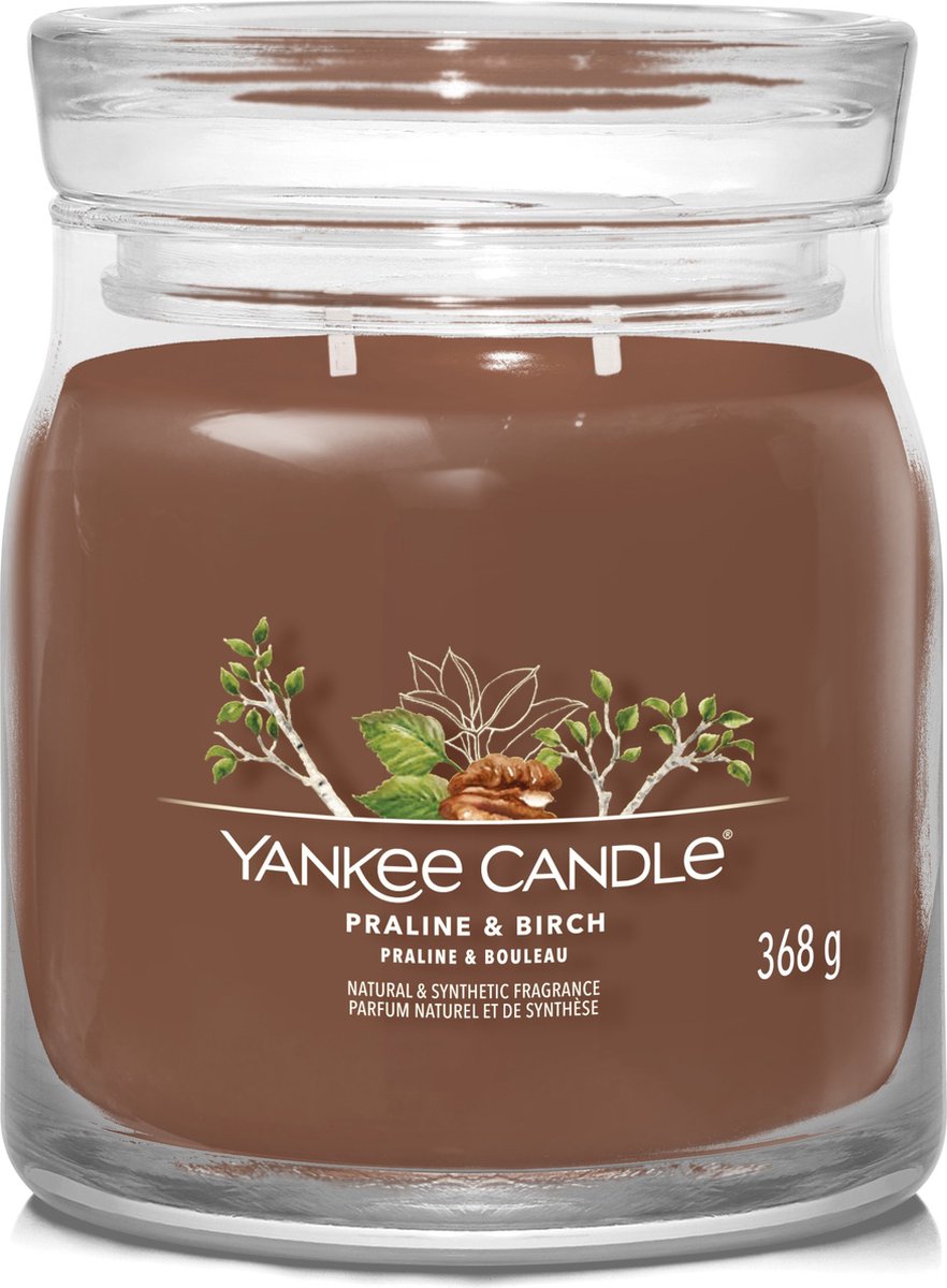 Yankee candle - praline birch medium geurkaars - 50 branduren - 2 lonten