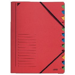 Sorteermappen leitz 320g m2 24,5 x 32cm rood hoekelastiek 12-delig maand