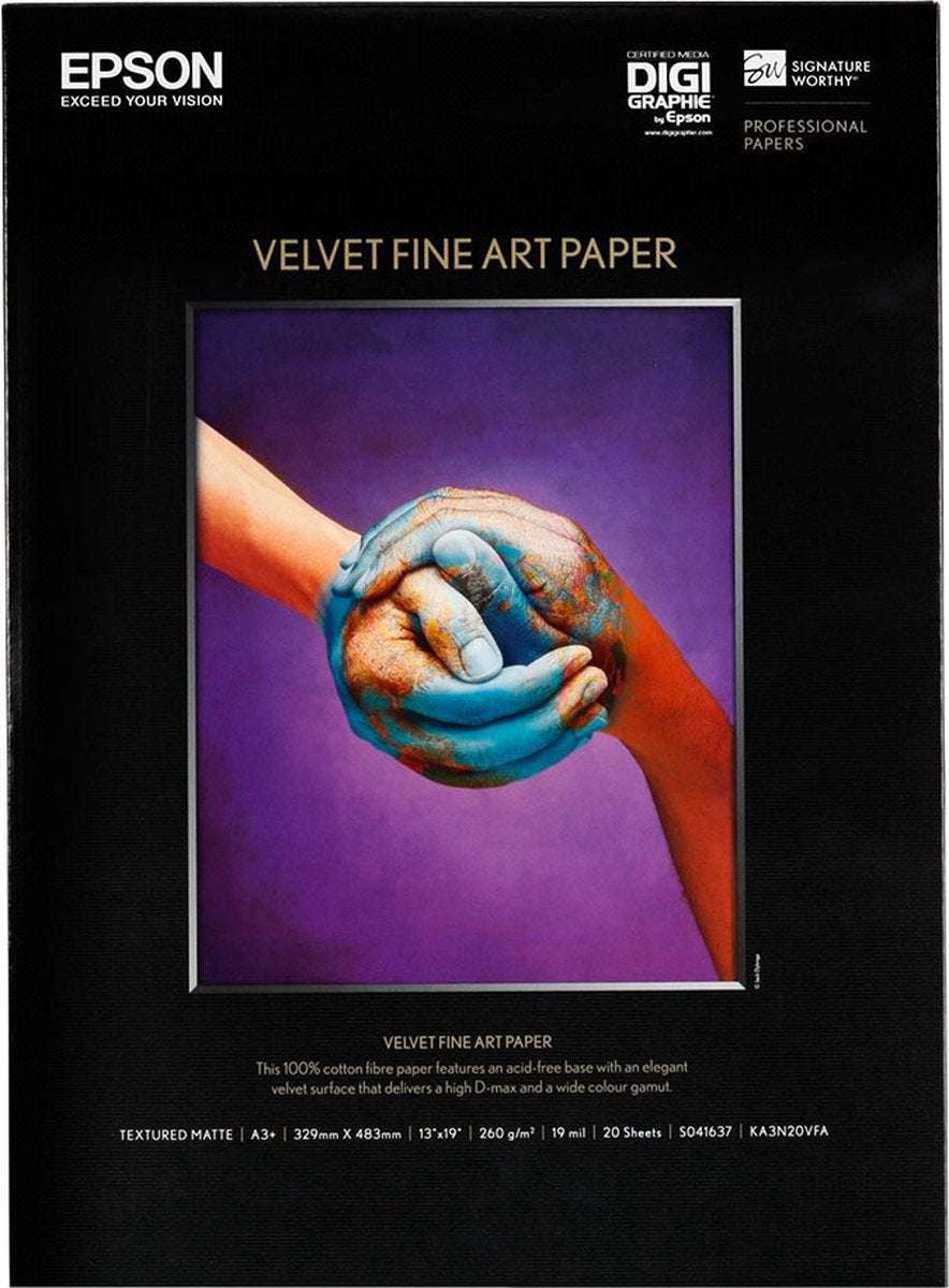 Carta fine art Epson Velvet, DIN A3+, 260 g m², 20 fogli