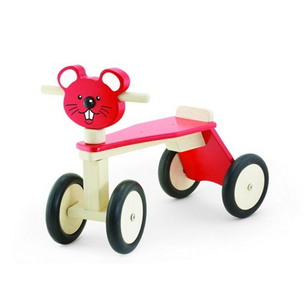 Pintoy topo in legno pintoy con 4 ruote rosse
