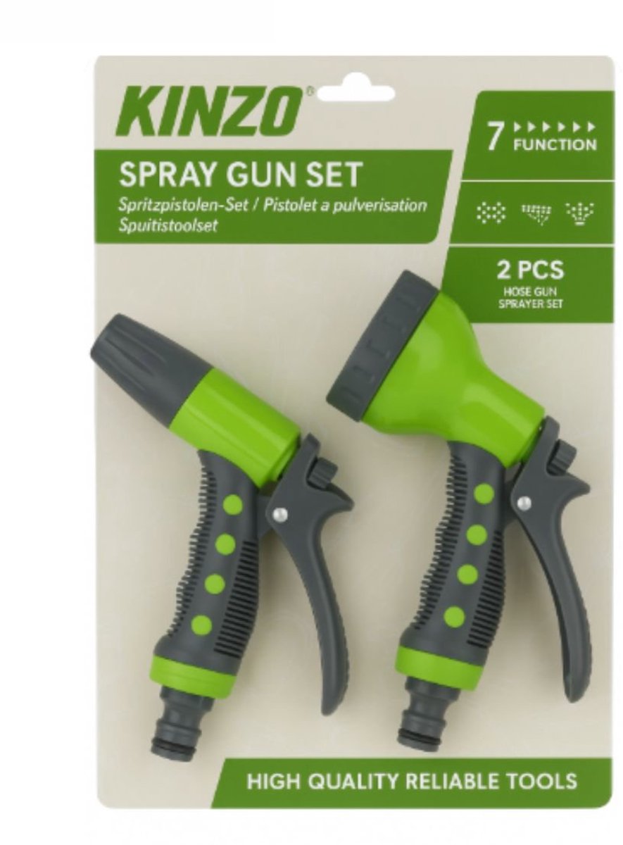Kinzo Juego de boquillas pulverizadoras para manguera de jardín - Pistola pulverizadora de 2 piezas con ajustes de chorro ajustables - Boquilla pulverizadora para manguera de jardín con empuñadura - Pistola pulverizadora para jardín, coche o terraza