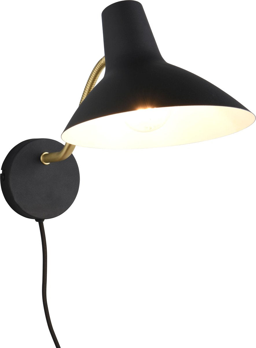 Trio traveller - lámpara de pared - negro-oro - excl. 1x e27 4 w - interruptor de cable - flexible - montaje en pared - flex - conectar