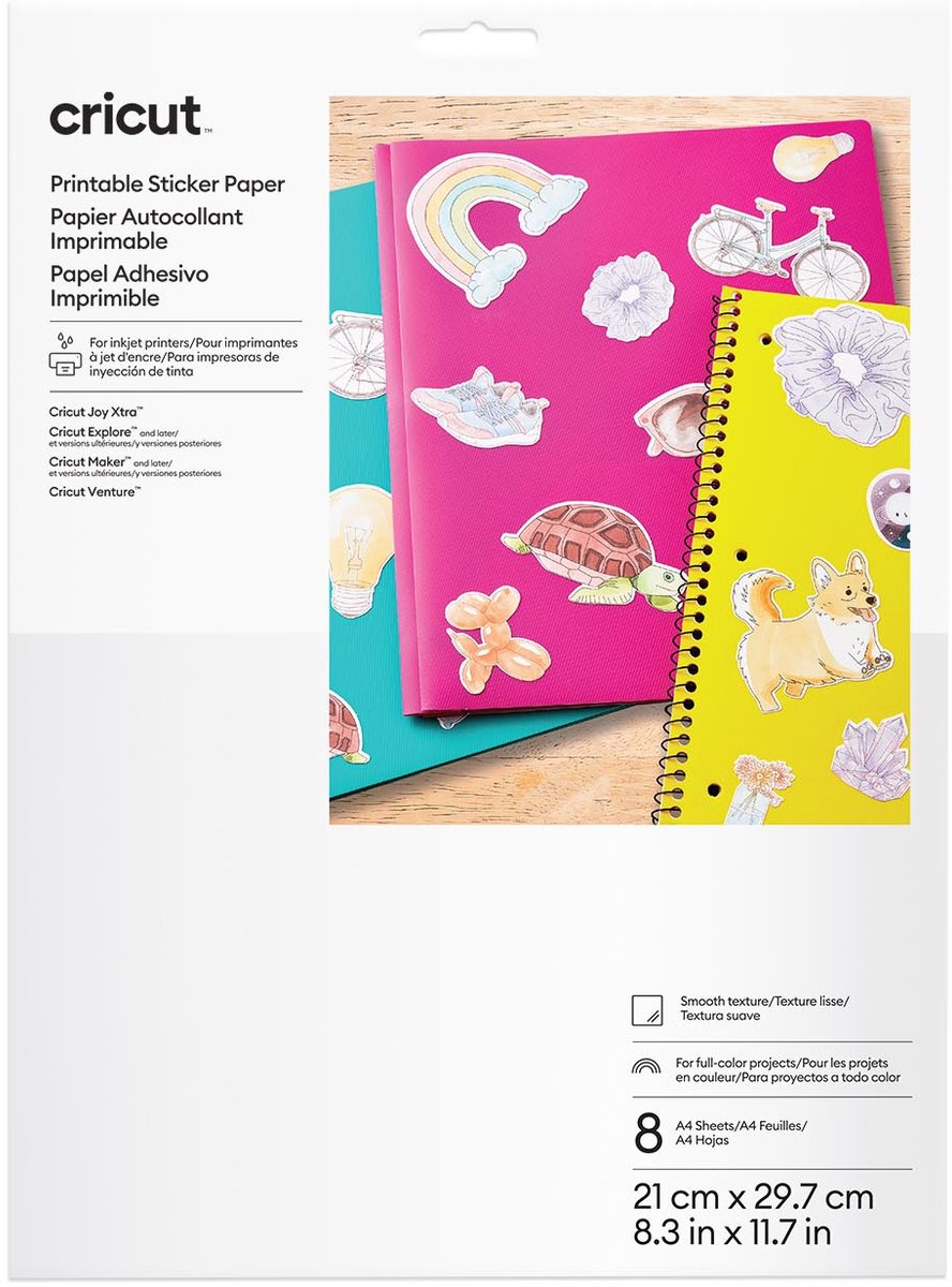 Papel adhesivo imprimible Cricut - a4 - blanco (8 hojas)
