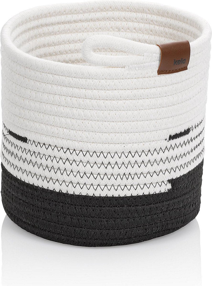 Cesta Kela, 18 x 17 cm, redonda, blanco negro - |hedda