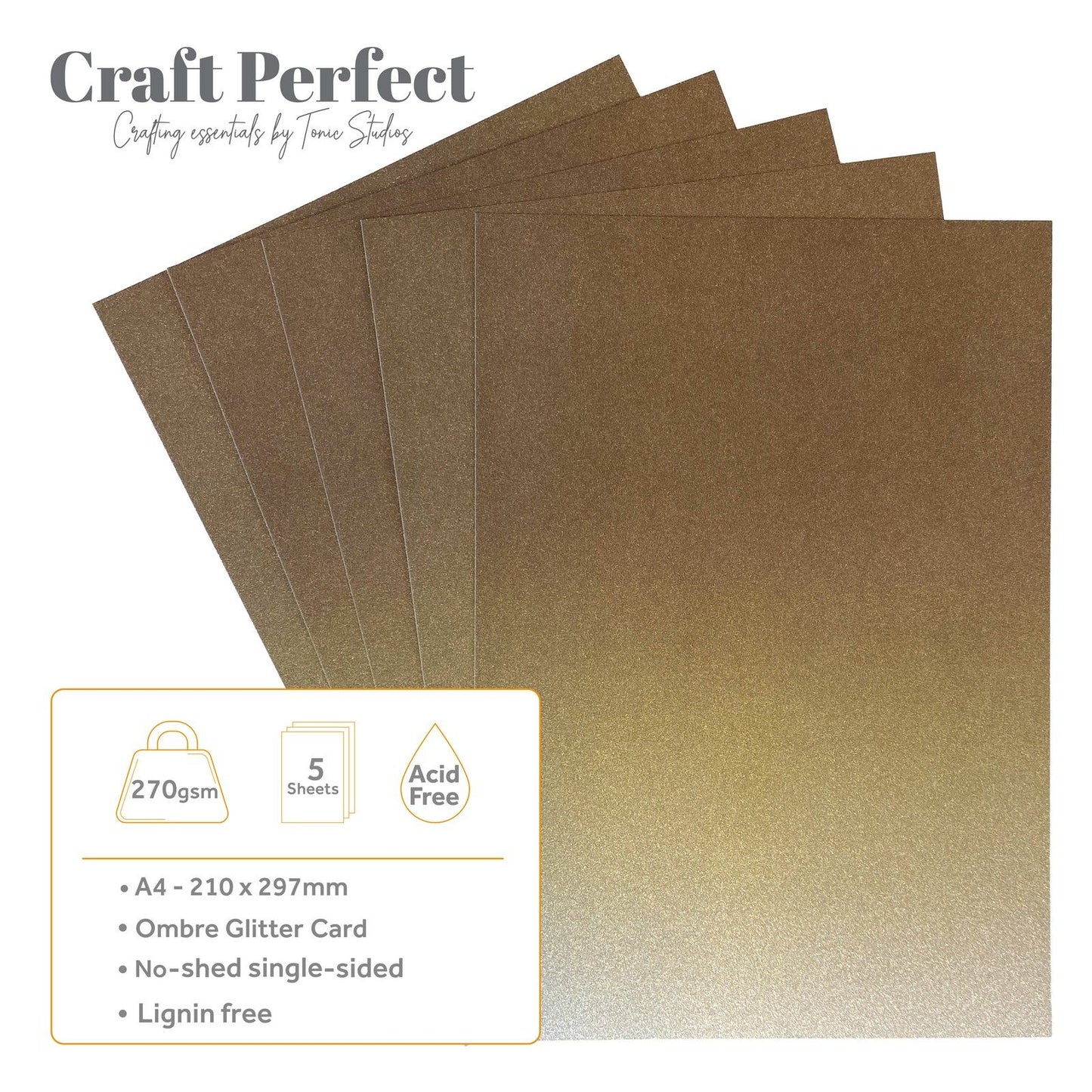 Craft Perfect di Tonic Studios Craft Perfect • cartoncino glitterato A4 250g ombre oyster lustre 5 pezzi