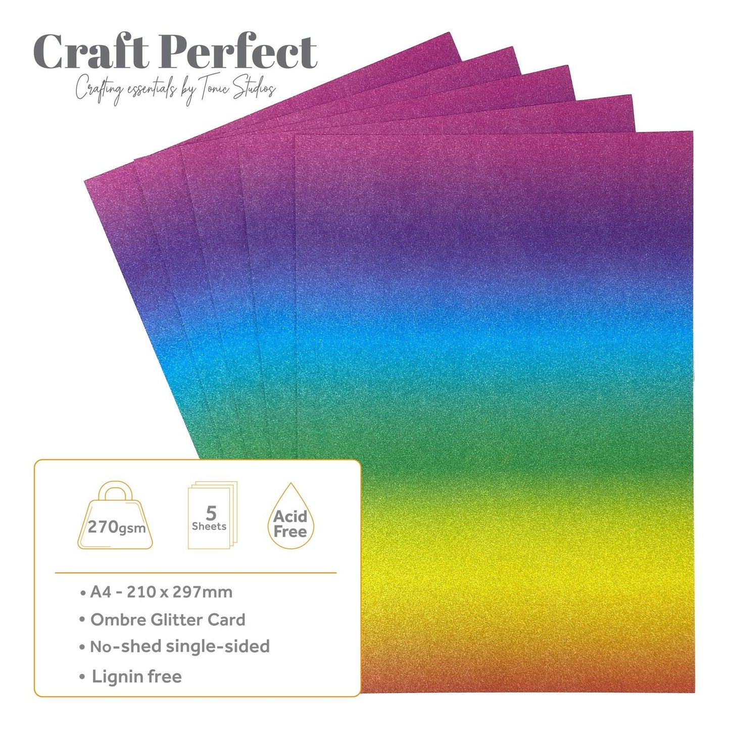 Craft perfect de tonic studios craft perfect • tarjeta con purpurina a4 250 g caleidoscopio de colores degradados 5 piezas