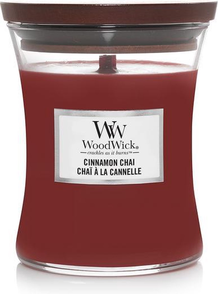 Woodwick hourglass medium geurkaars - cinnamon chai - 60 branduren