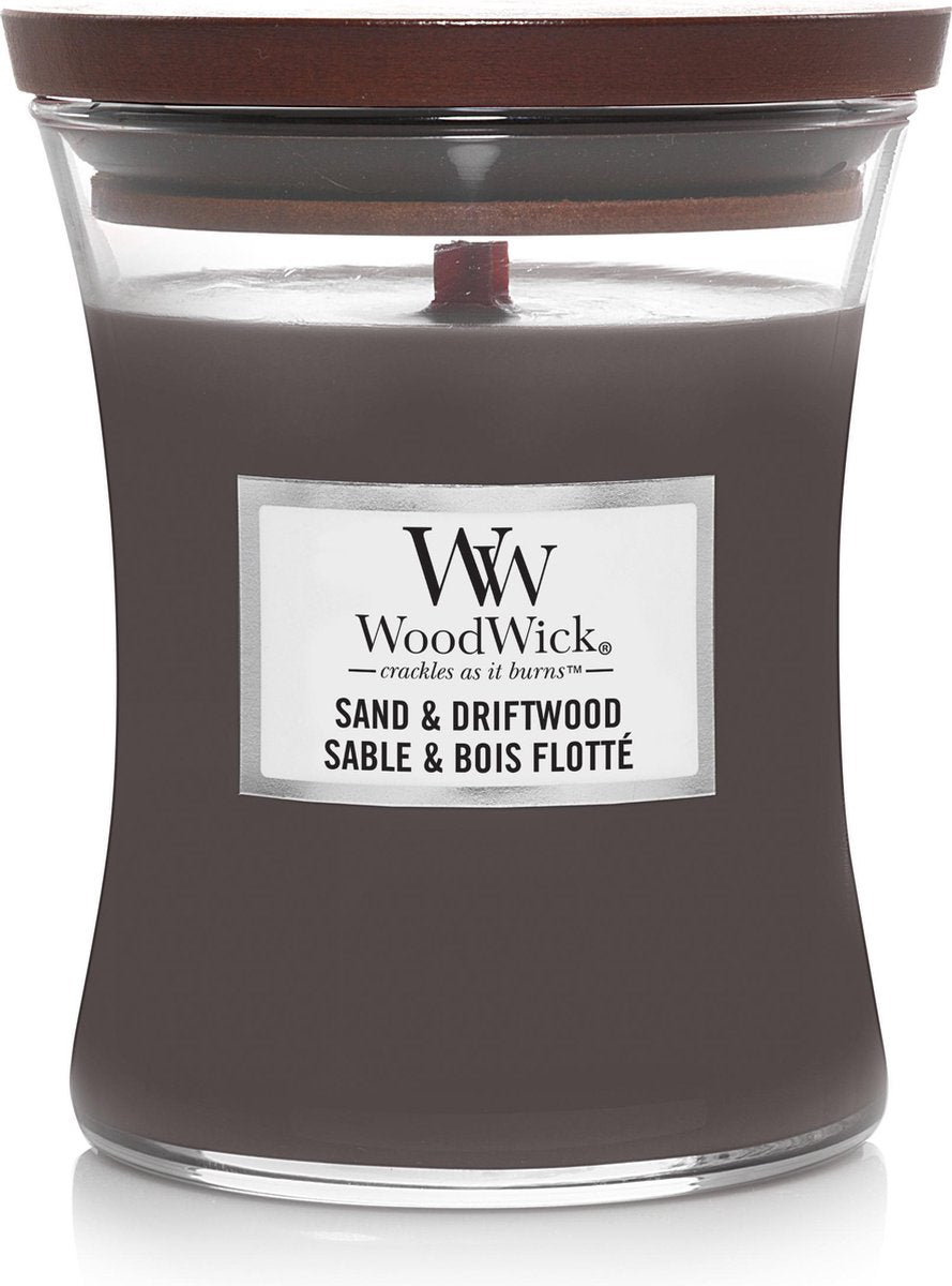 Woodwick hourglass medium geurkaars - sand driftwood - 60 branduren