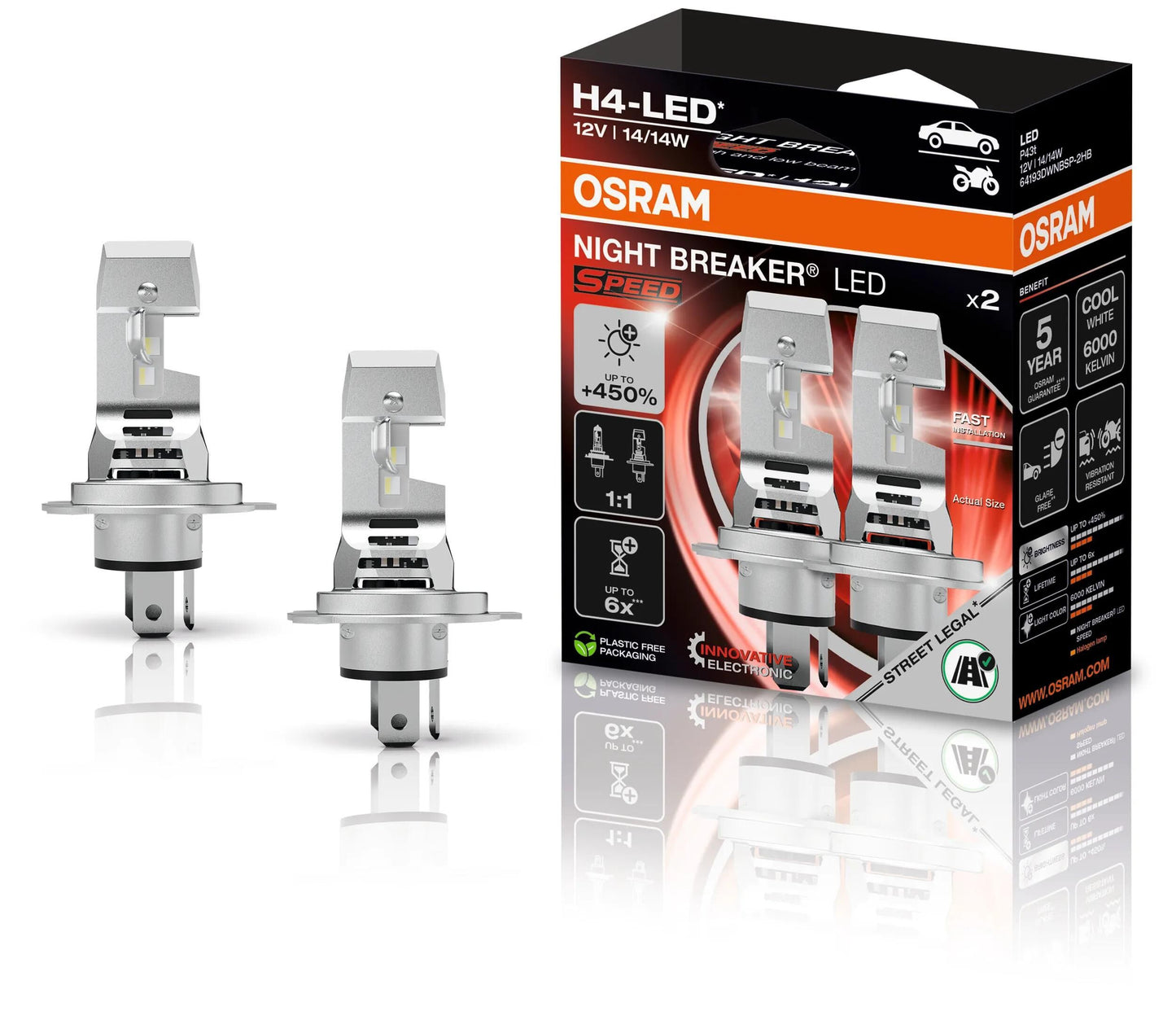 Osram lampara h4 450 2vpe 12v 14w noche breaker led
