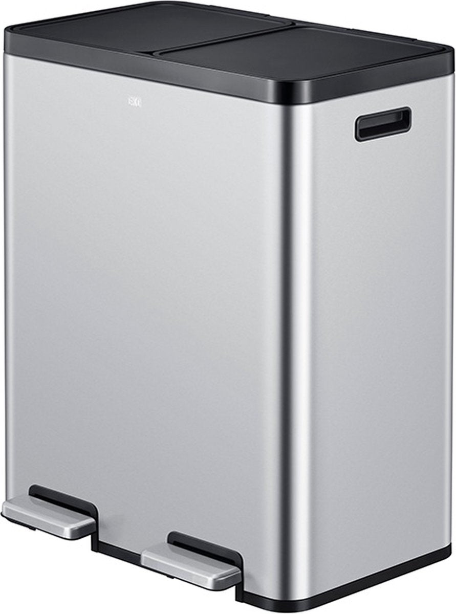 Eko - cubo de basura con pedal esencial 1 reciclador 30+30 litros - plástico de acero inoxidable - acero inoxidable mate - cubo de basura