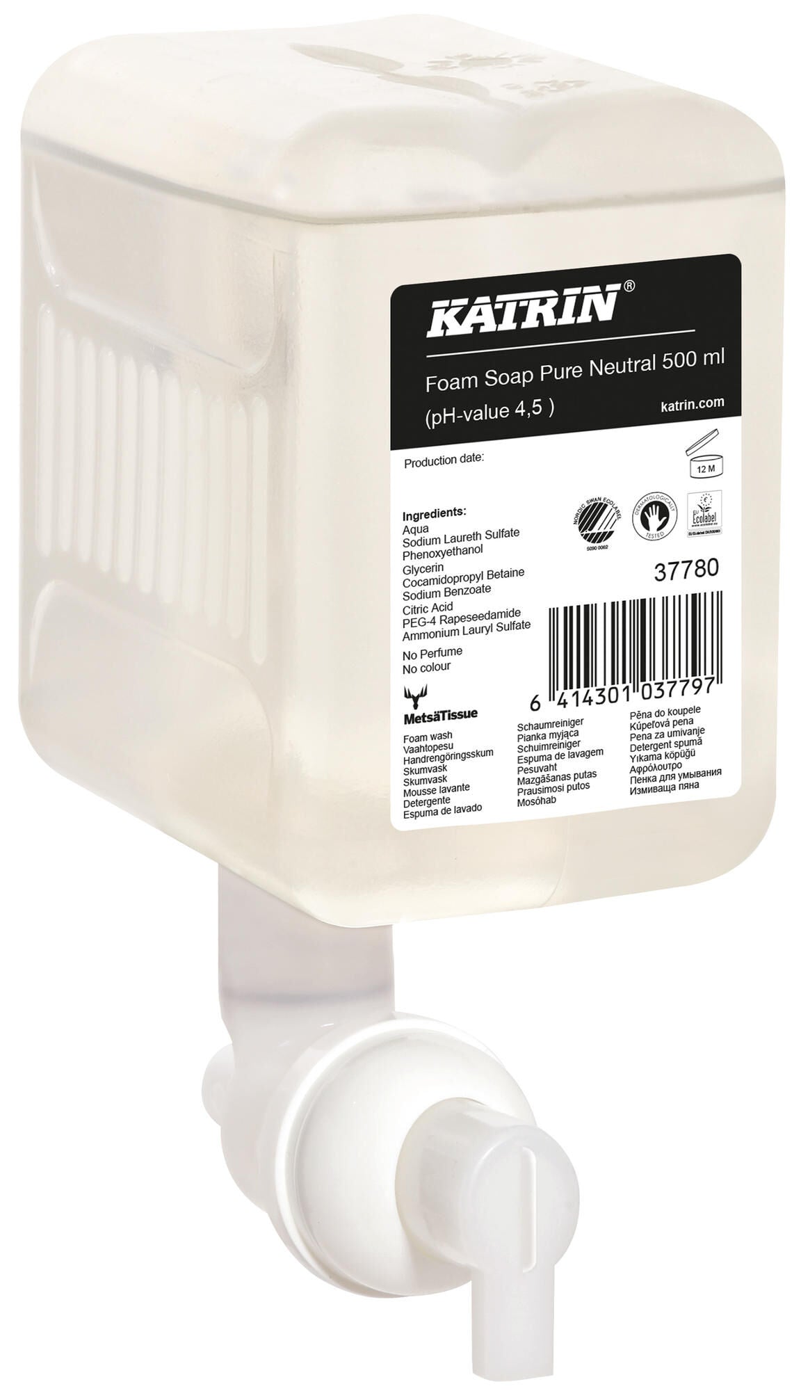 Sapone in schiuma detergente per le mani Katrin, schiuma lavamani neutra pura, 500 ml, Nordvlies