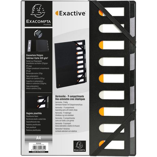 Cartella di smistamento exacompta 55334e pp 220g m2 24x32cm nero 9 scomparti dorso armonica