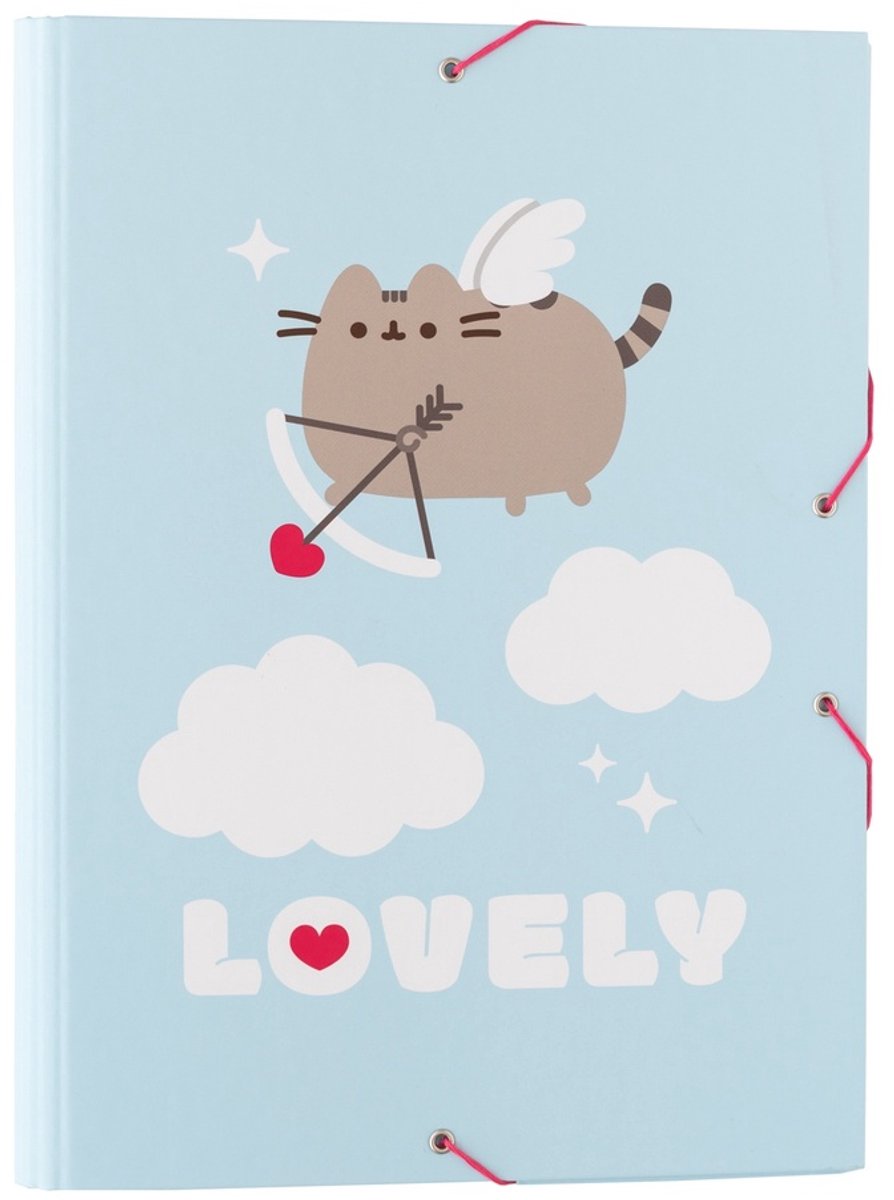 Pusheen , kartonnen map a4-formaat purrfect love-collectie met elastieken en flappen, blauw