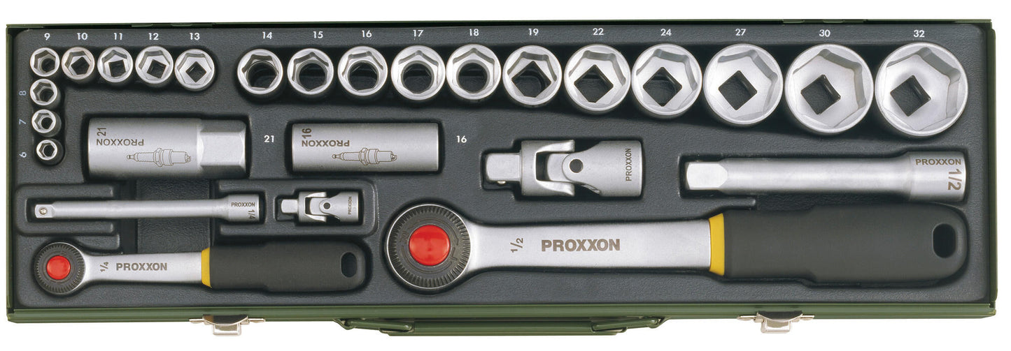 Conjunto de llave de enchufe proxxon 1 2 +1 4 (27 pcs)