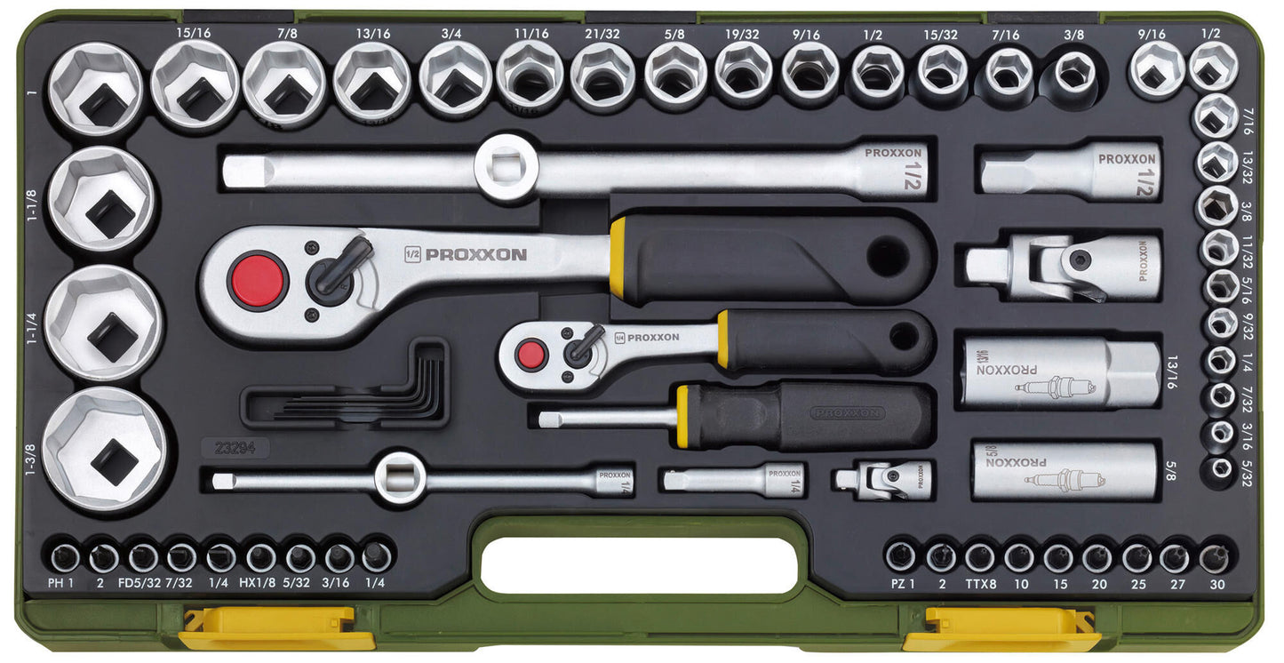 Llave de enchufe proxxon de pulgada de 65 piezas