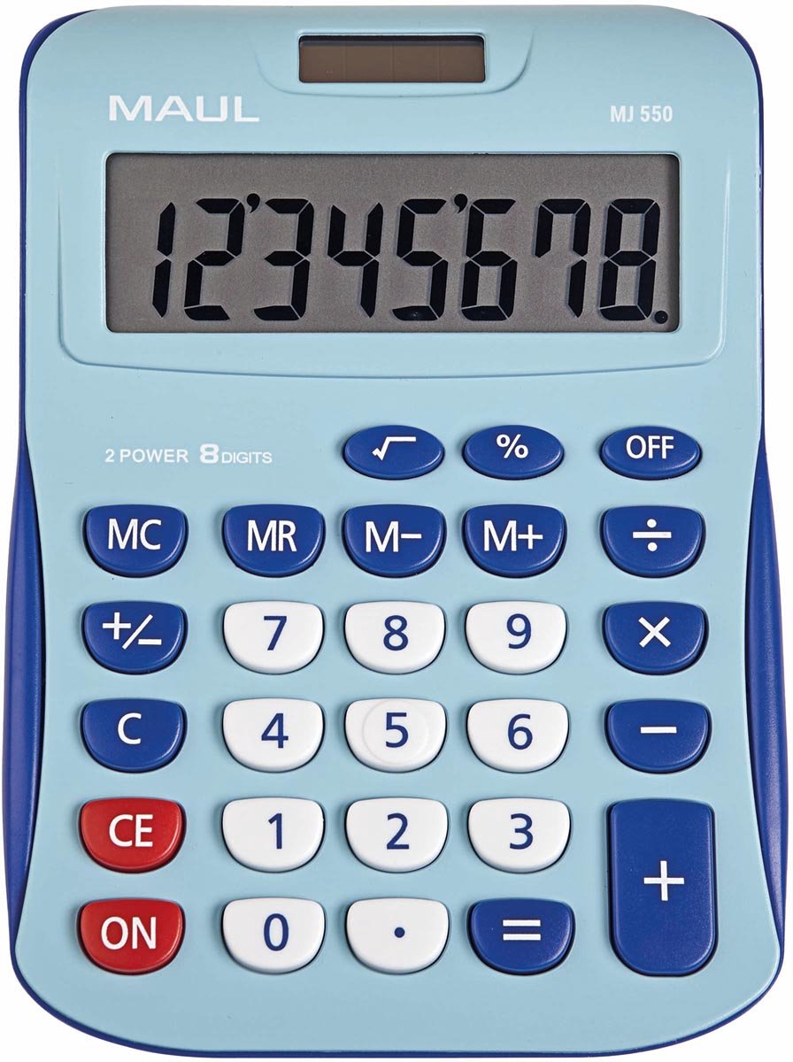 Calculadora de sobremesa Maul MJ 550 con pilas, energía solar, azul claro, número de posiciones de visualización: 8