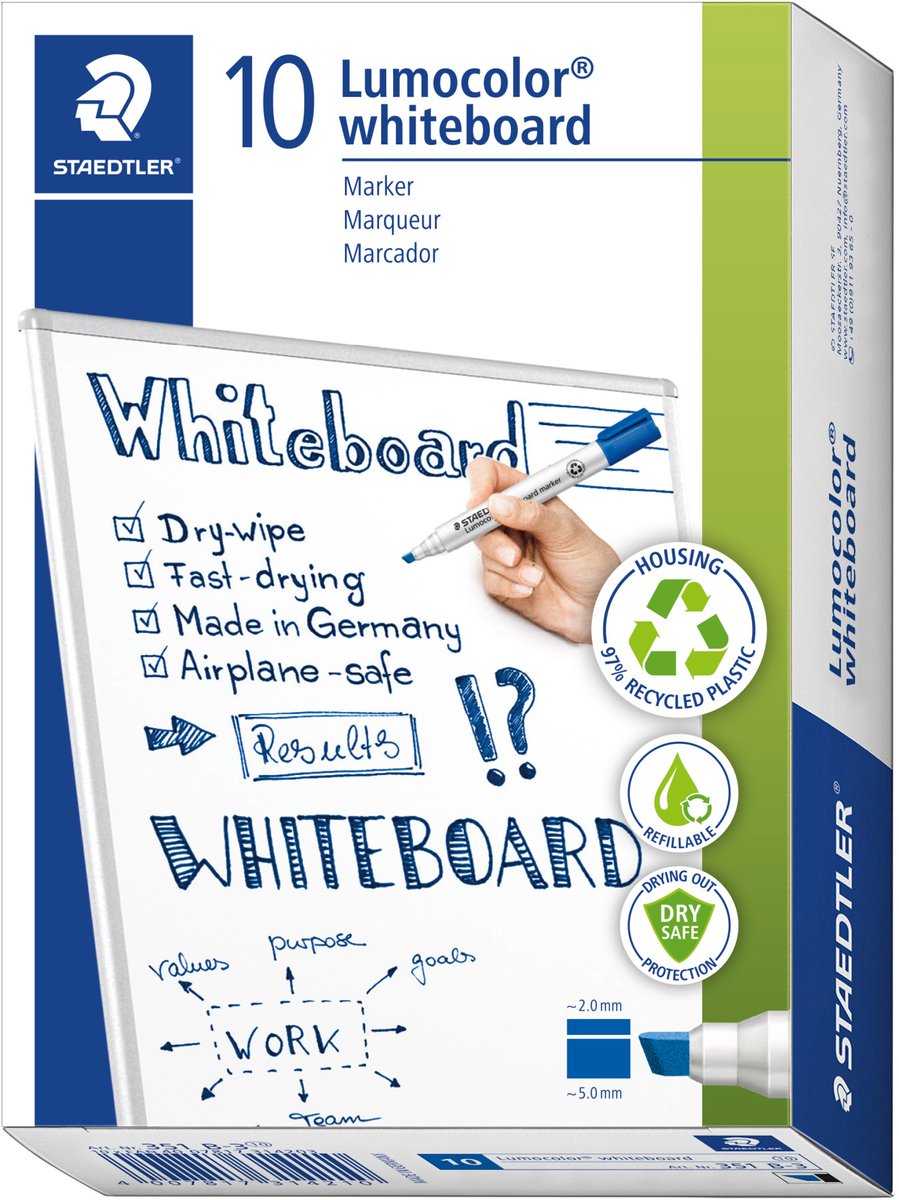 Staedtler - lumocolor - pennarello per lavagna bianca - blu - scatola da 10 pezzi