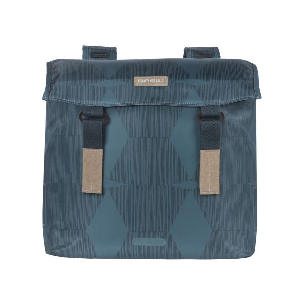 Basil Elegance Double Bicycle Bag, Blue, Recycled PET, Feeded, Water retaining closure, Universal Bridge, 40-49L