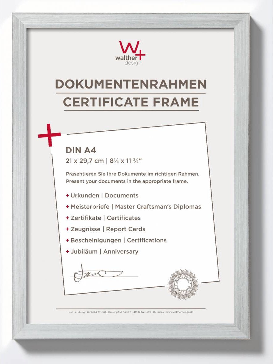 Costruzione Walther - cornice per foto - dimensione foto 21x29,7 cm (din A4) - argento