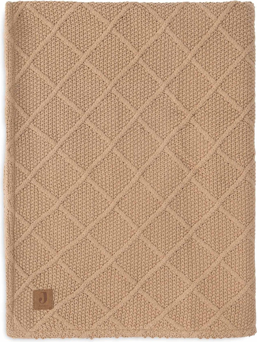 Jollein - deken ledikant 100x150cm - dekentje baby - check knit biscuit teddy fleece