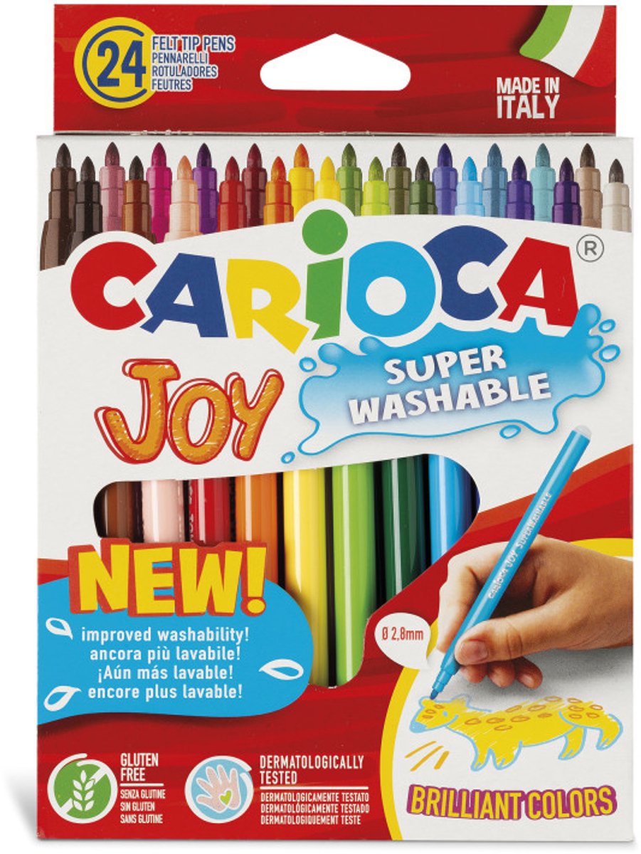 Pennarelli Carioca Joy - 24 colori - punta maxi 6 mm - lavabili - pennarelli da colorare per bambini