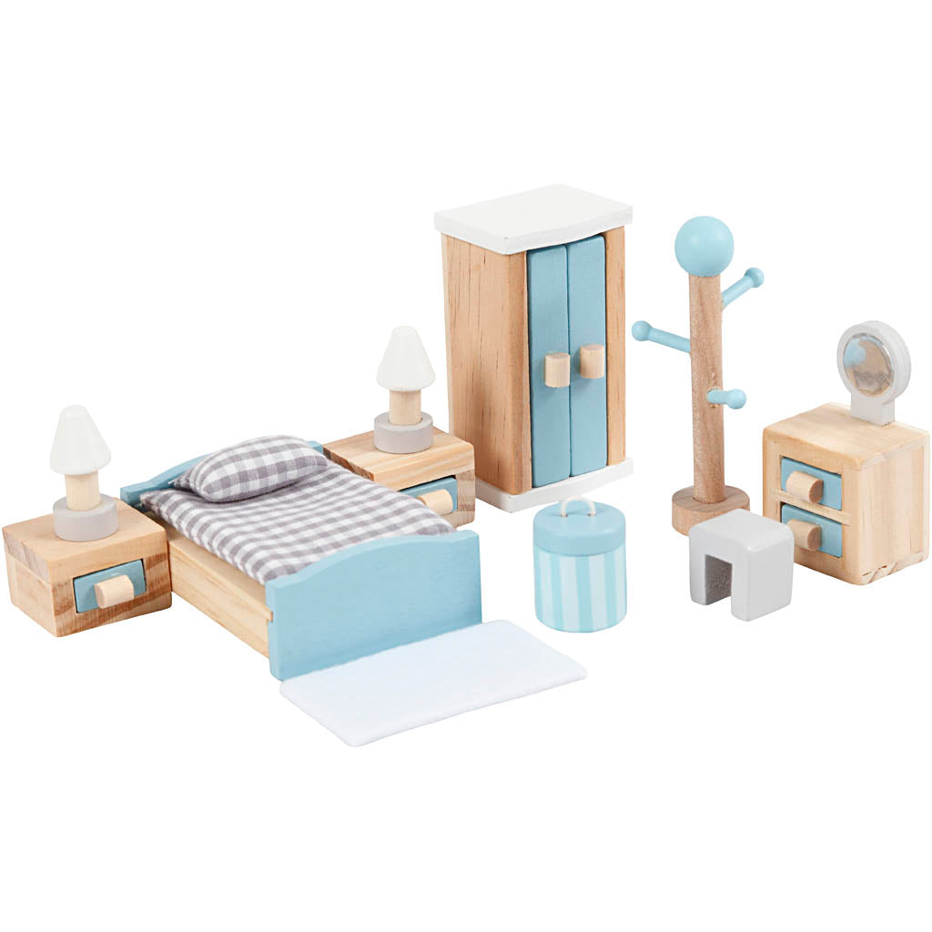 Mobili Viga per casa delle bambole, camera da letto, dimensioni 2x2x7,5 cm, 8 parti 1 set