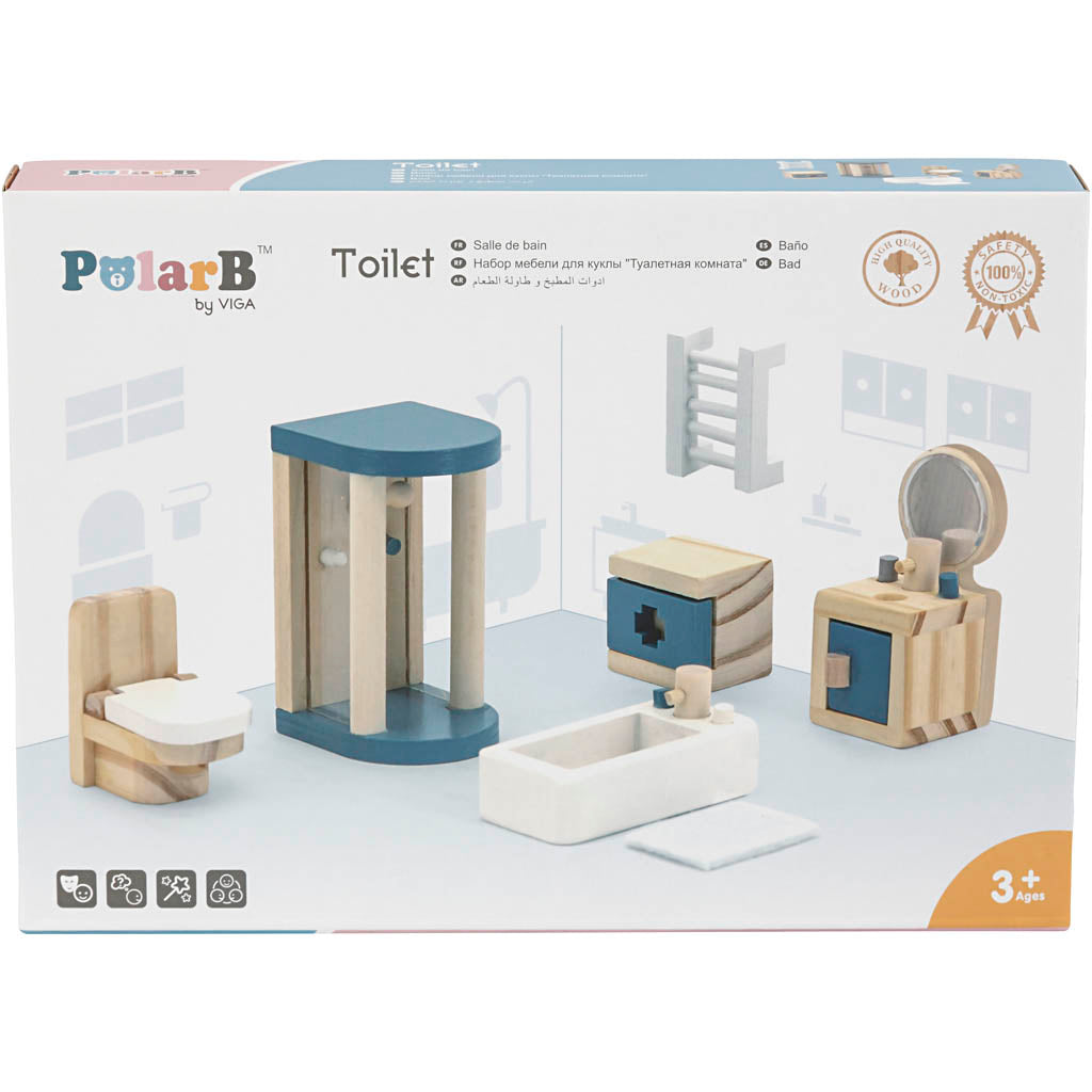 Mobili Viga per casa delle bambole, bagno, dimensioni 2x2x7,5 cm, 7 parti 1 set
