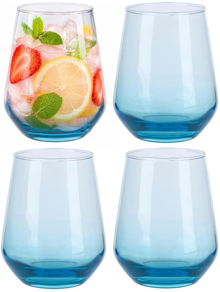 Bicchieri per acqua e fumo Alpina tumbler - 4x pezzi - 450 ml - bicchieri di lusso - azzurro - semitrasparenti - per bibite e acqua