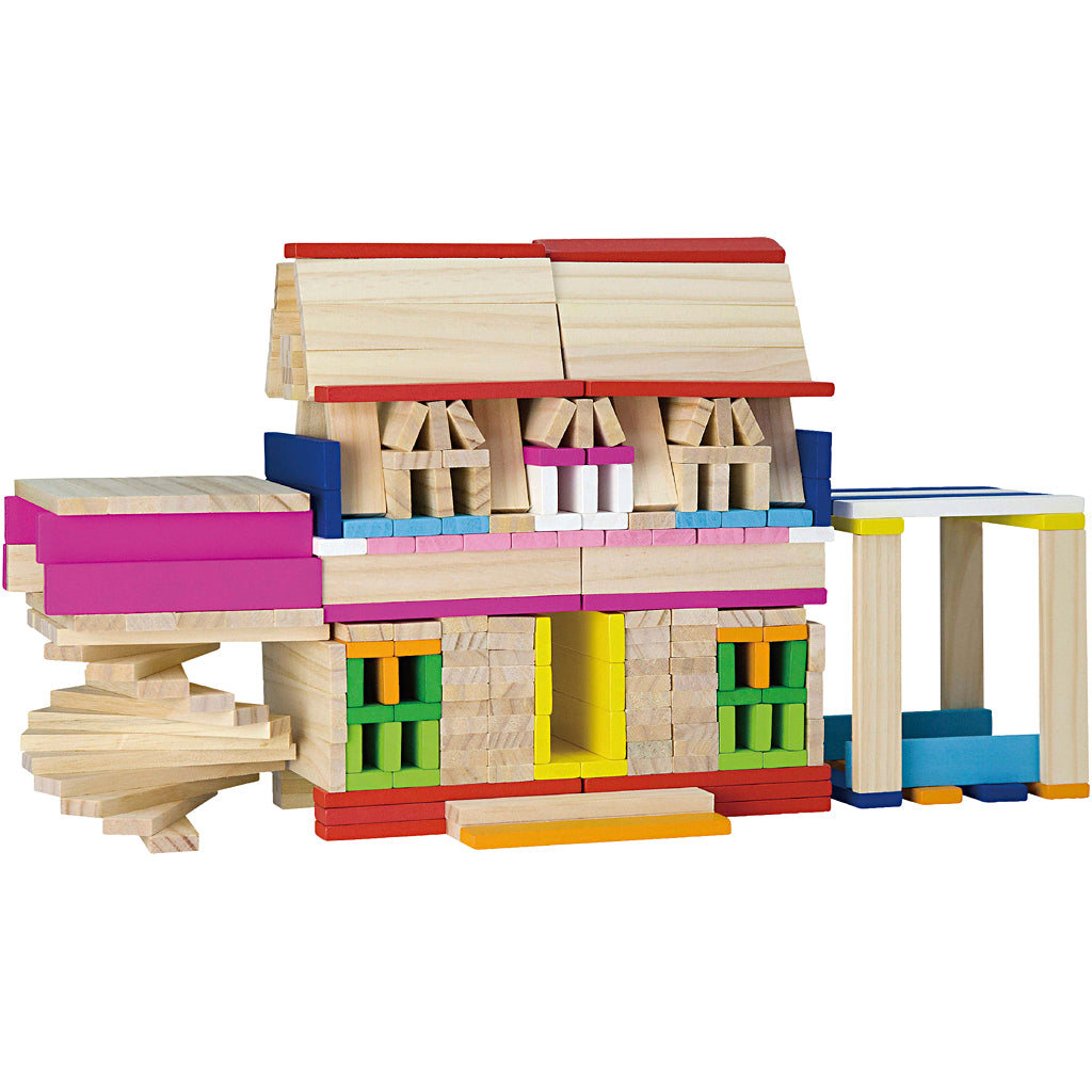 Bloques de construcción de madera Viga, tamaño 10 cm, varios colores, 250 piezas 1 caja