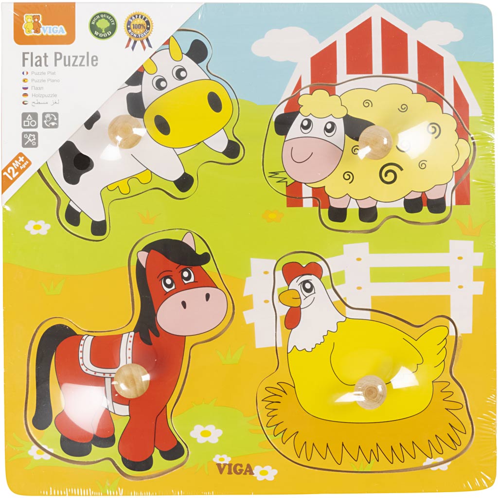Puzzles de botones de madera Viga, animales de la granja, medidas 22x22 cm, 4 piezas, 1 pieza