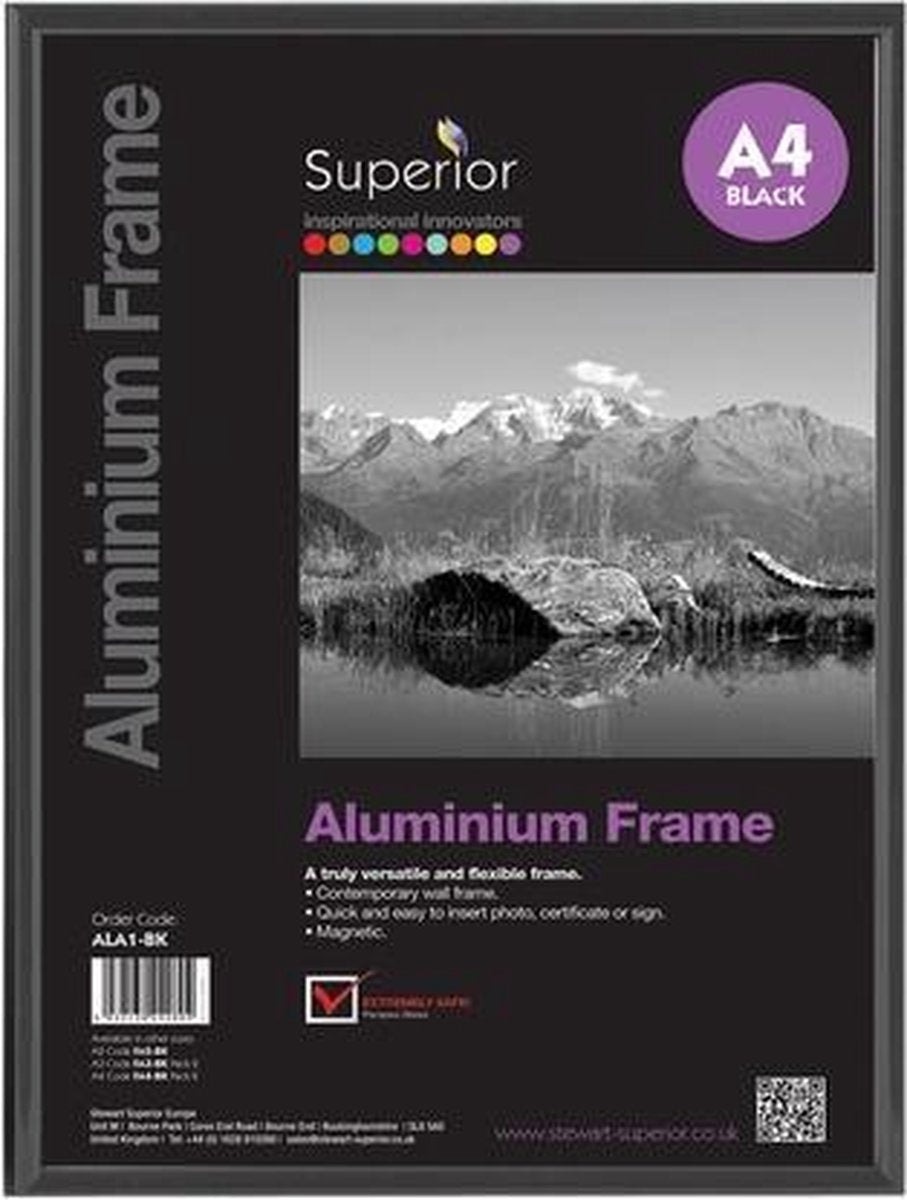 Cornice per foto Seco a4 - 21 x 29,7 cm - alluminio spazzolato nero - con supporto - cornice 11 mm - se-ala4-bk