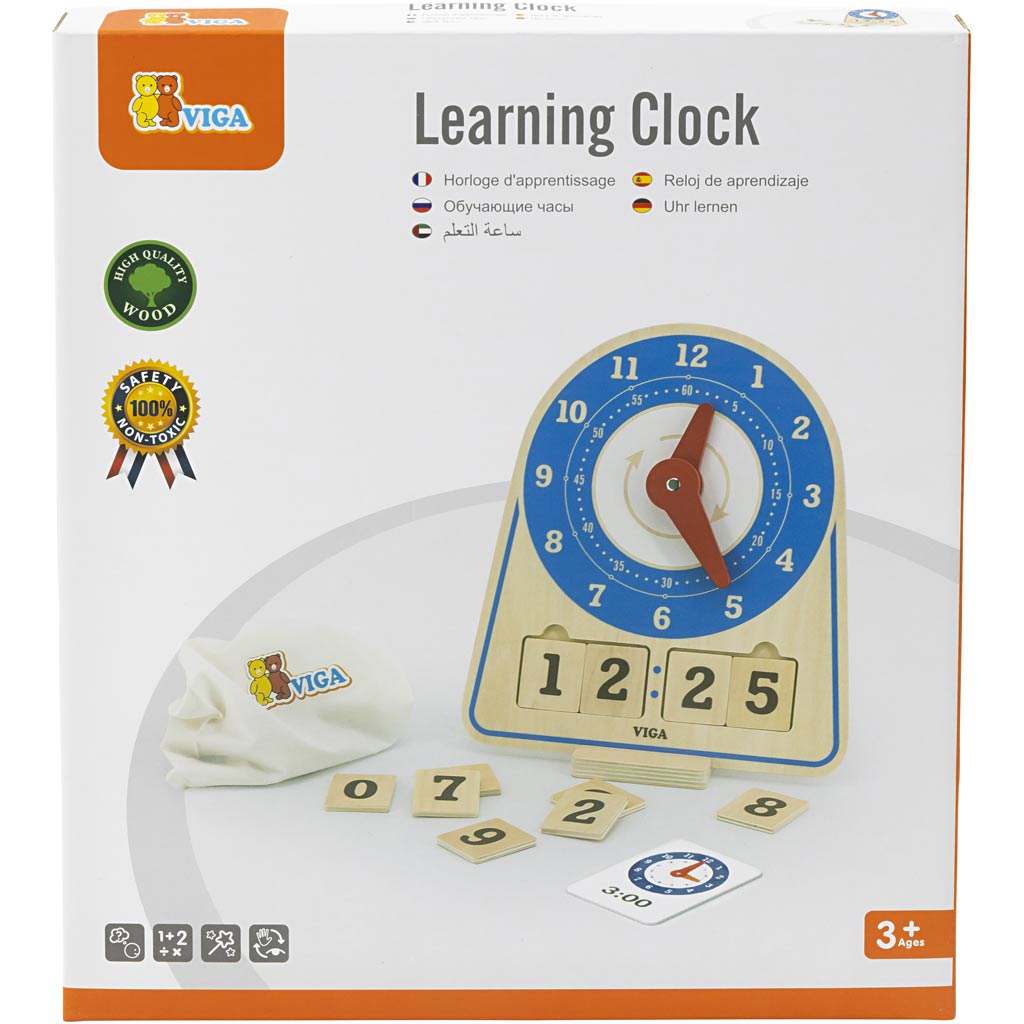 Viga learning clock, h: 28 cm, l: 26 cm, w: 13, 1 piece
